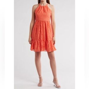 NWT Vince Camuto Halter Neck Sleeveless
Lace Dress w/ POCKETS 
TANGERINE, Size 6